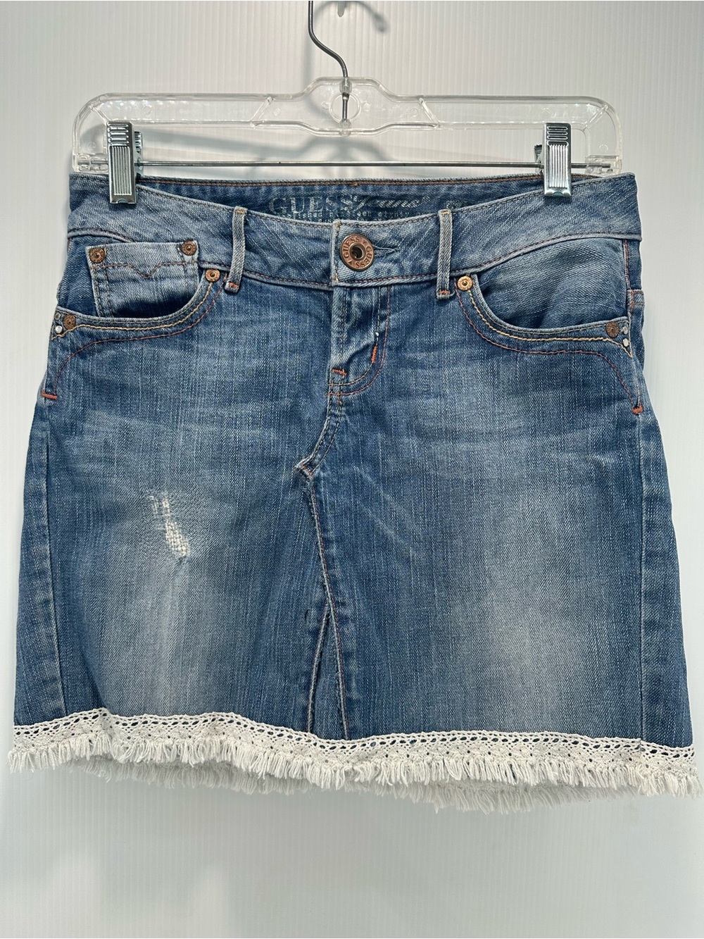 Guess Mini Skirt Size 24 Denim with Lace Trim